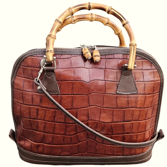 Dooney and Bourke USA Croc Embossed Bayou Bamboo Satchel/Crossbody Vintage - Picture 9 of 9